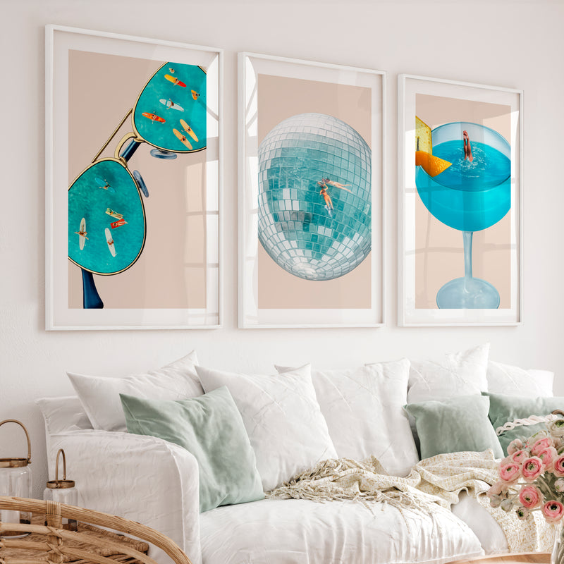 Surreal Summer Collage Retro Art - White Framed Poster with White Border - Artworksets