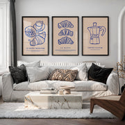 Minimalist Retro Art Wall Featuring Croissants and Coffee - Black Framed Poster No Border - Artworksets