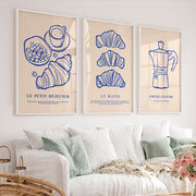 Minimalist Retro Art Wall Featuring Croissants and Coffee - White Framed Poster No Border - Artworksets