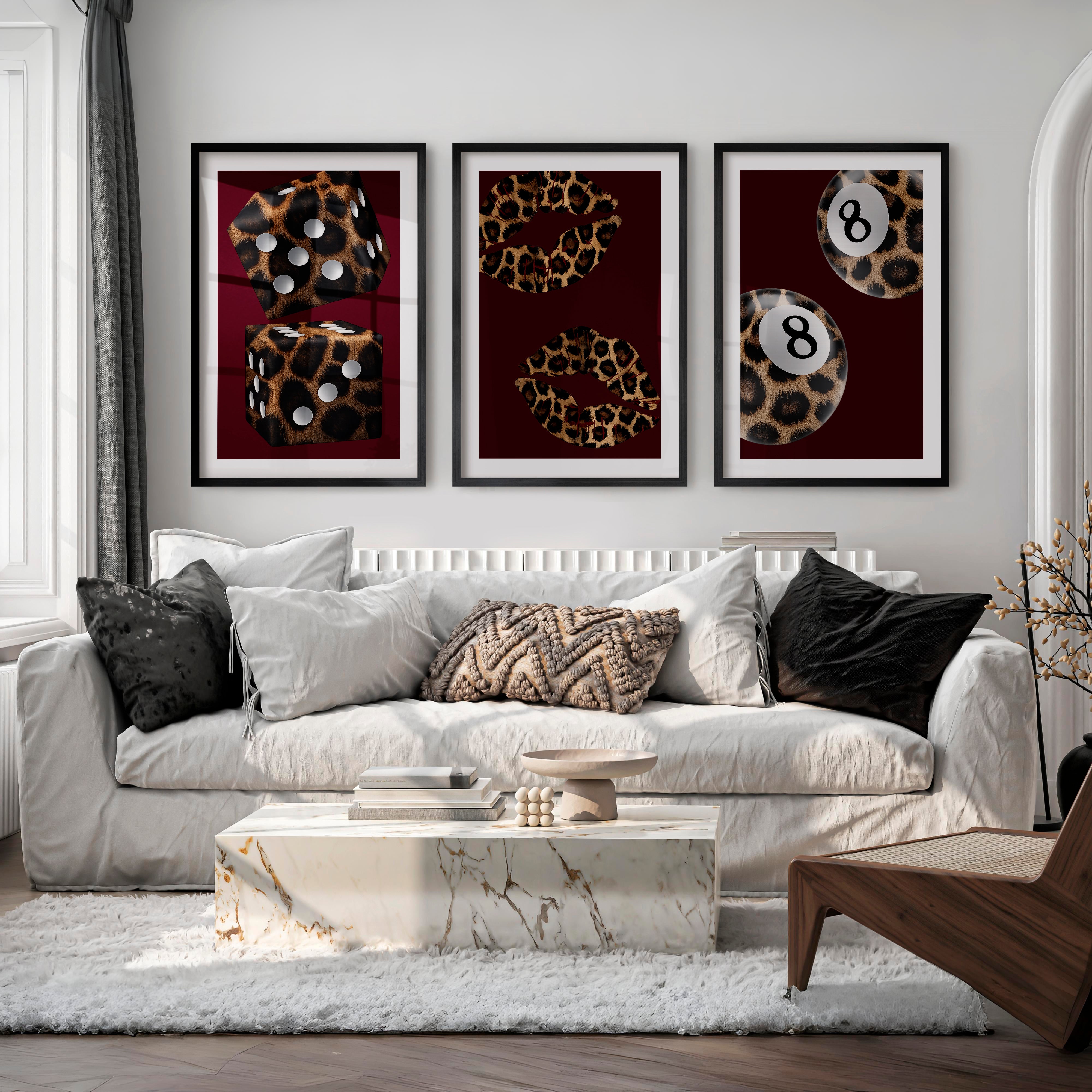 Leopard Dice Retro Art Wall Print - Black Framed Poster with White Border - Artworksets