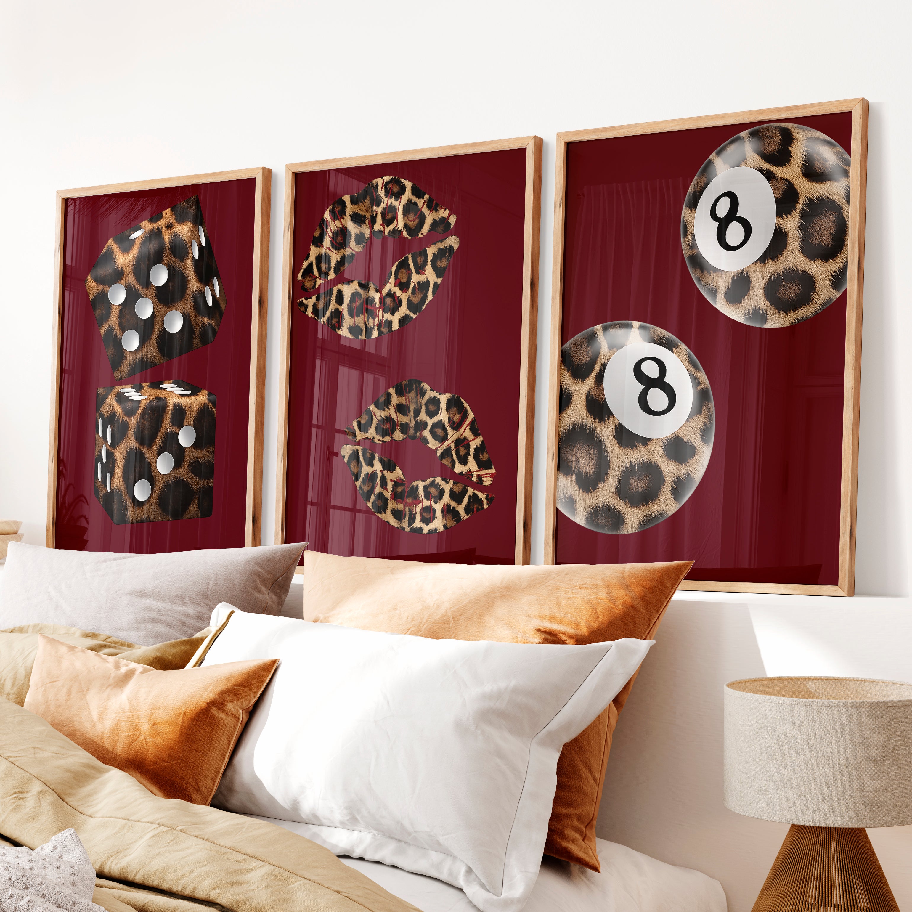 Leopard Dice Retro Art Wall Print - Natural Wood Framed Poster No Border - Artworksets