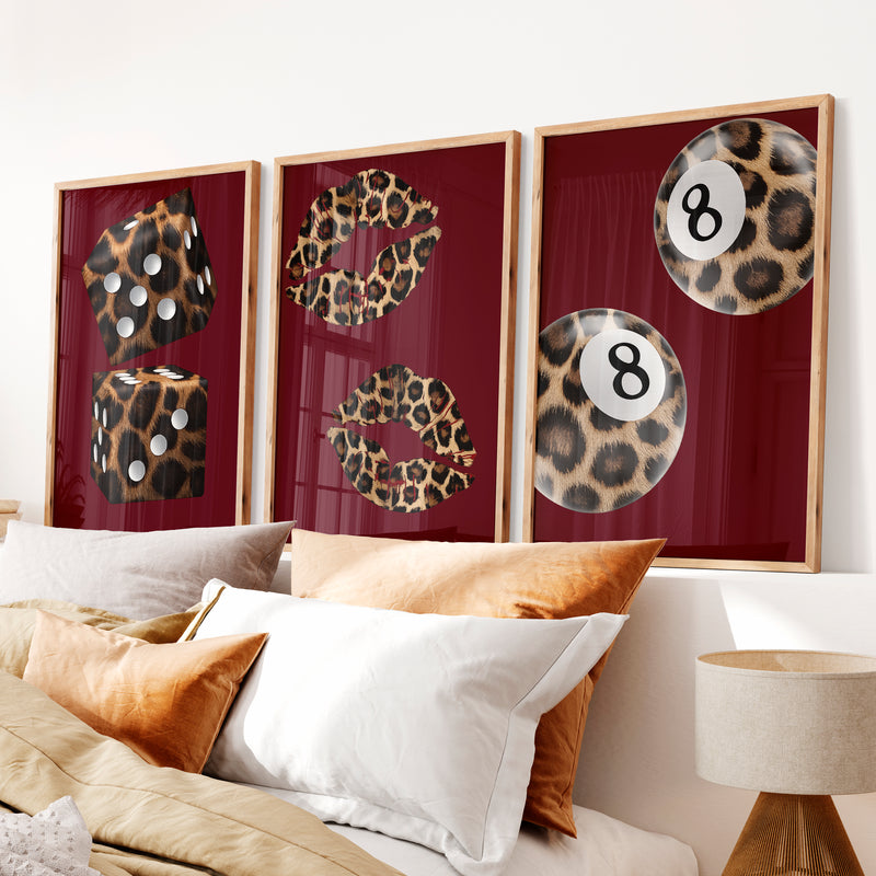 Leopard Dice Retro Art Wall Print - Natural Wood Framed Poster No Border - Artworksets