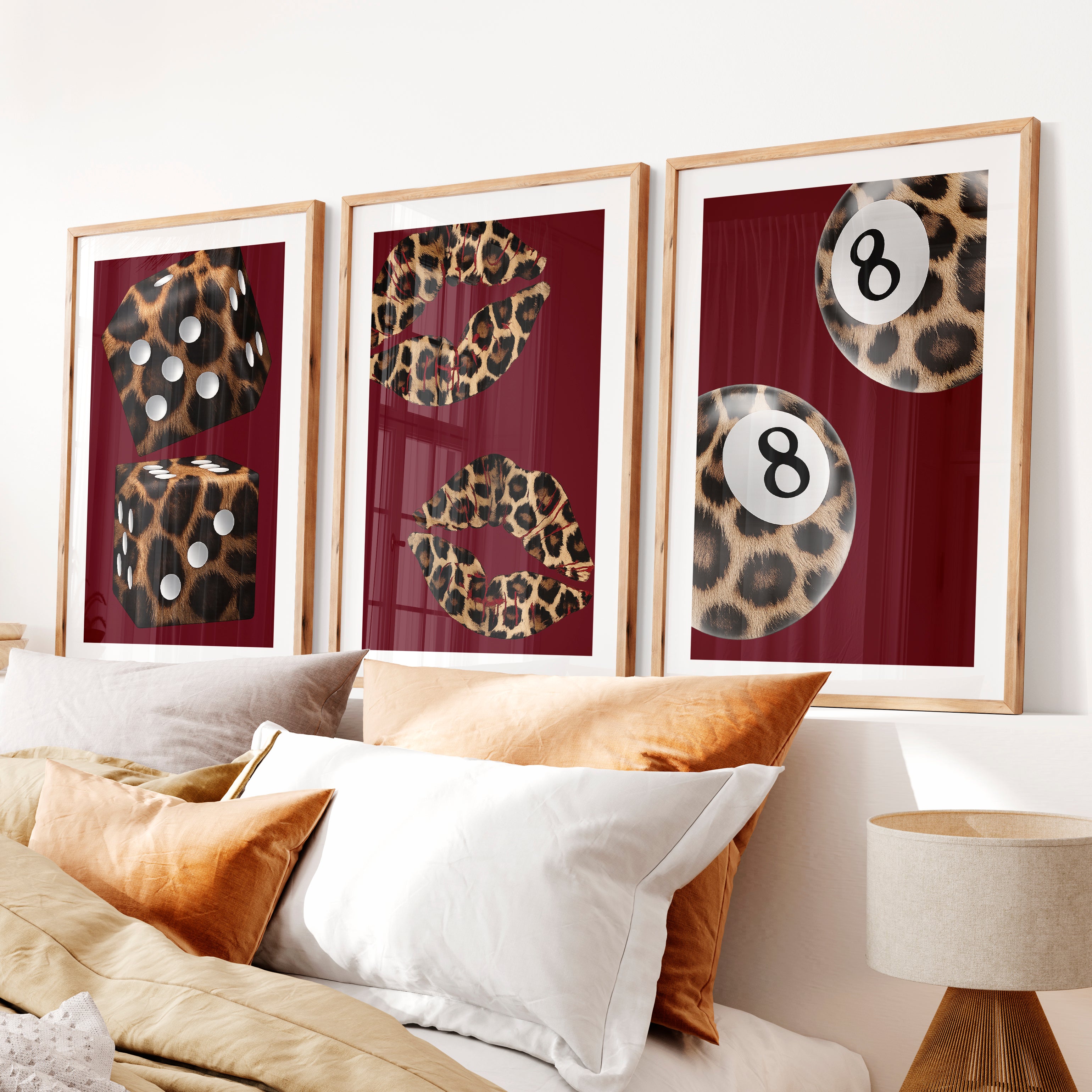 Leopard Dice Retro Art Wall Print- Natural Wood Framed Poster with White Border - Artworksets