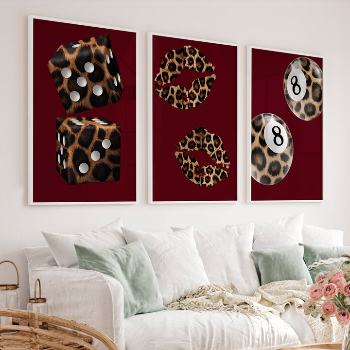 Leopard Dice Retro Art Wall Print - White Framed Poster No Border - Artworksets