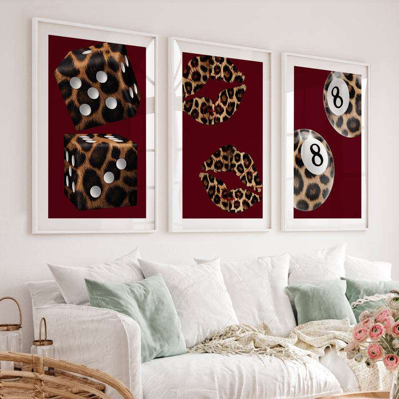 Leopard Dice Retro Art Wall Print - White Framed Poster with White Border - Artworksets
