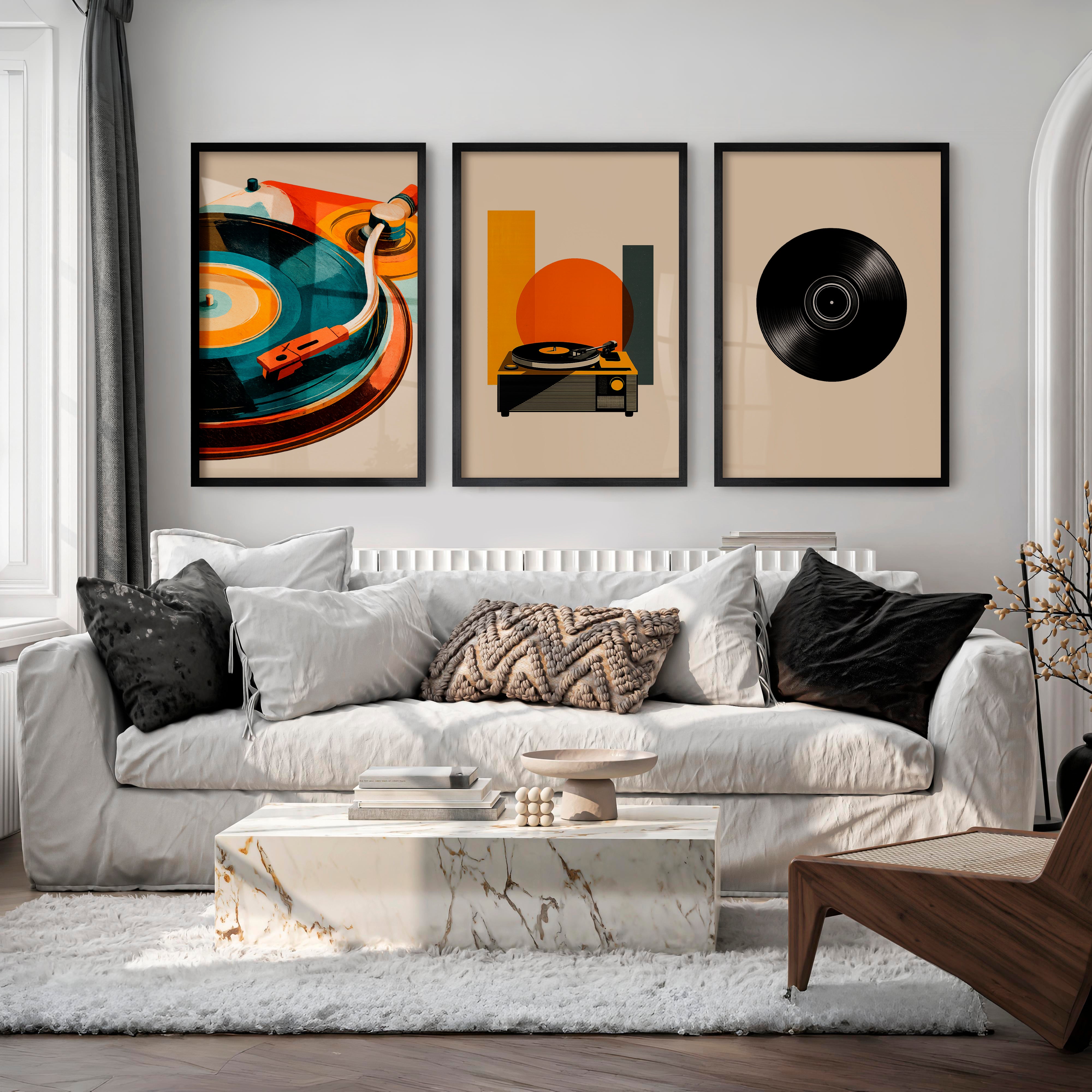 Turntable and Vinyl retro art wall - Black Framed Poster No Border - Artworksets