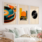 Turntable and Vinyl retro art wall - White Framed Poster No Border - Artworksets
