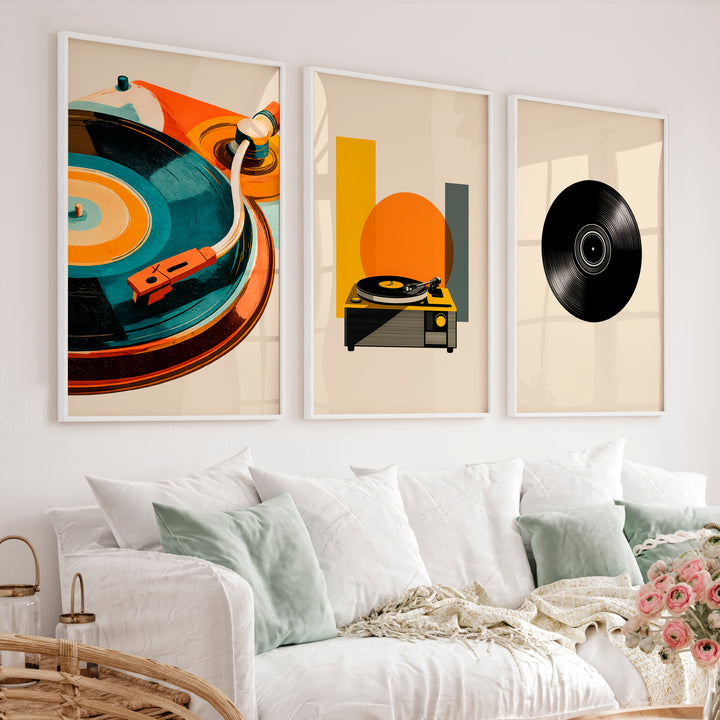 Turntable and Vinyl retro art wall - White Framed Poster No Border - Artworksets