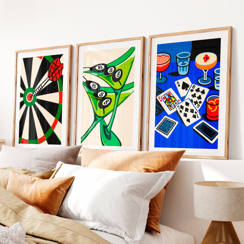 Game Night retro artwork- Natural Wood Framed Poster with White Border - Artworksets