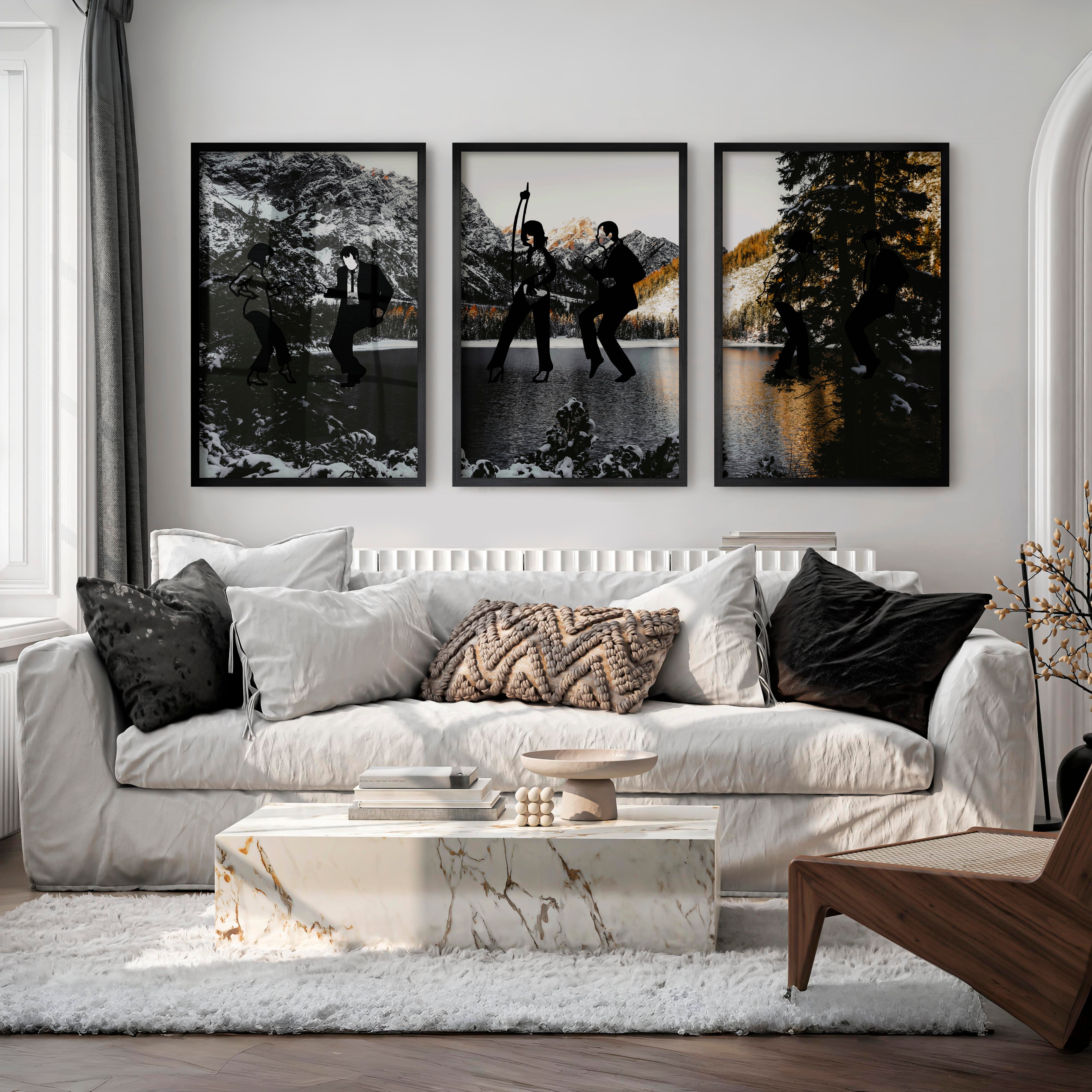 Retro Artwork for Wall with Classic Disco Dancers - Black Framed Poster No Border - Artworksets