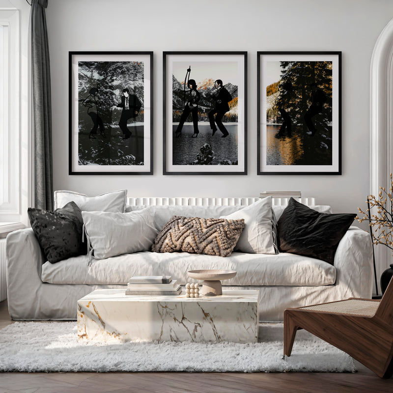 Retro Artwork for Wall with Classic Disco Dancers - Black Framed Poster with White Border - Artworksets
