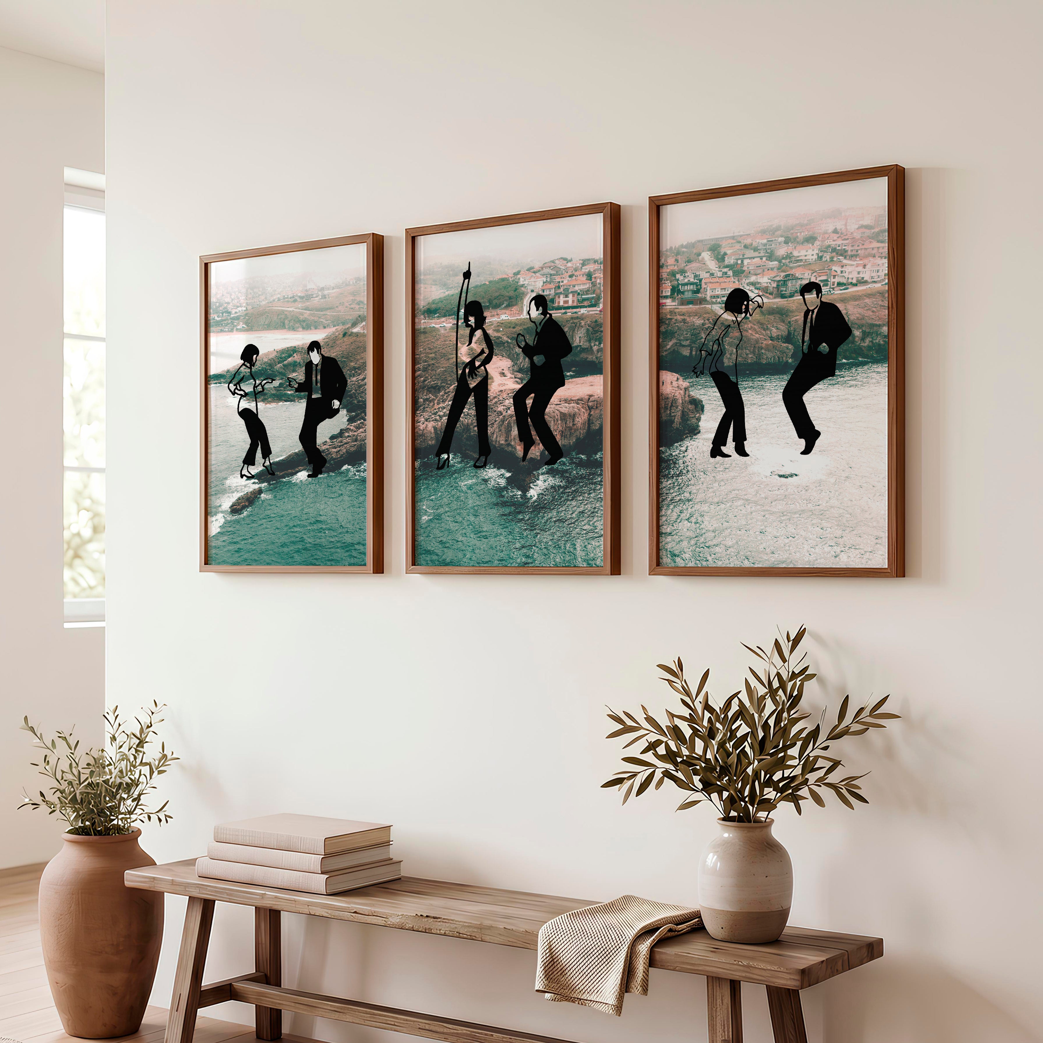 Retro Artwork for Wall with Classic Disco Dancers - Dark Brown Framed Poster No Border - Artworksets