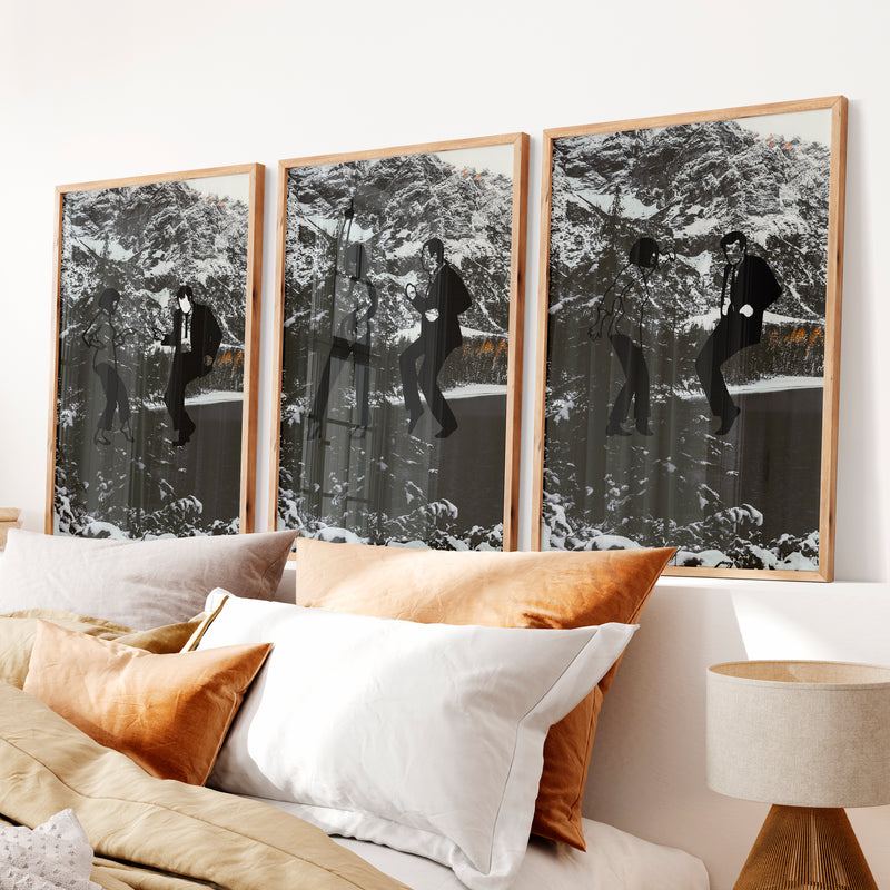 Retro Artwork for Wall with Classic Disco Dancers - Natural Wood Framed Poster No Border - Artworksets