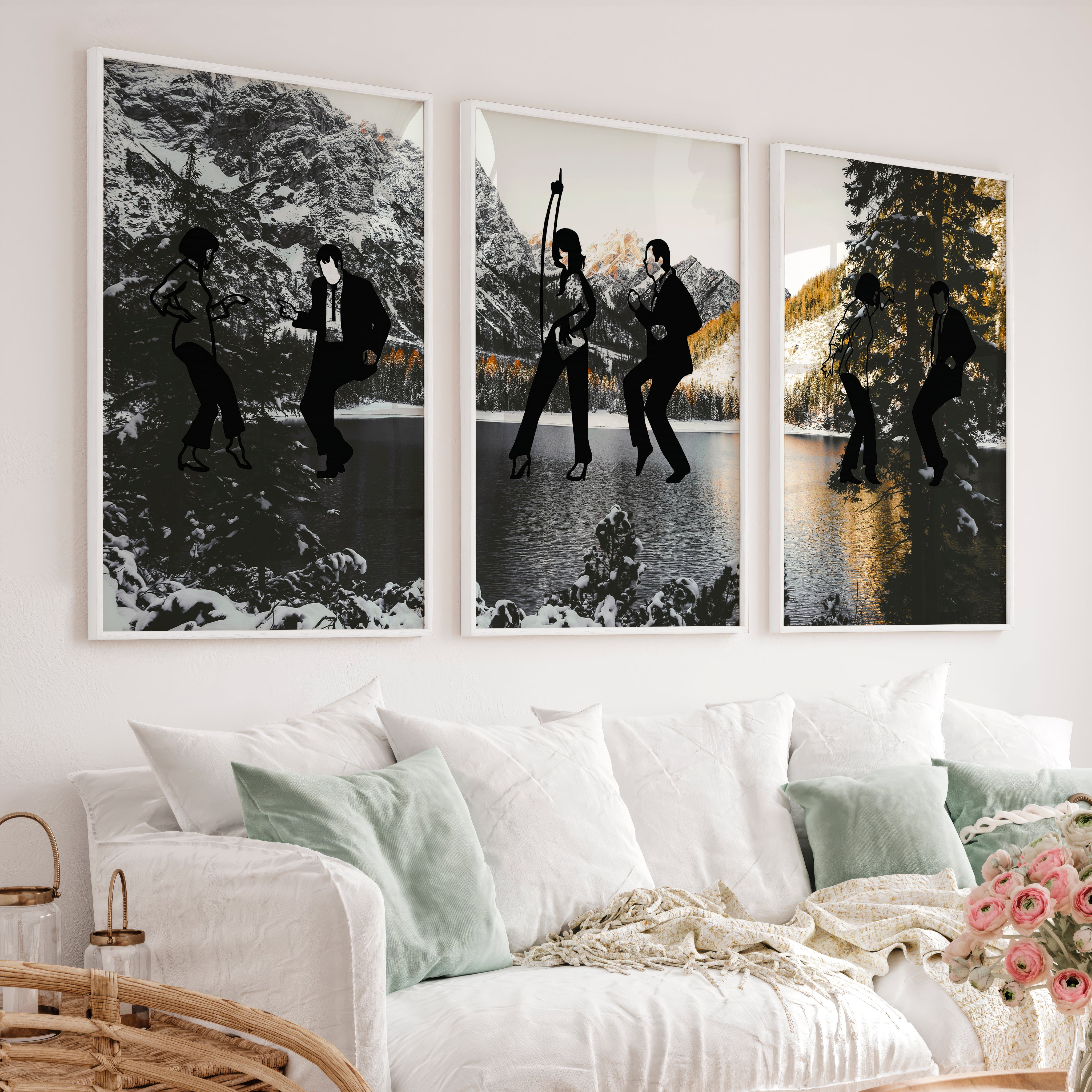Retro Artwork for Wall with Classic Disco Dancers - White Framed Poster No Border - Artworksets