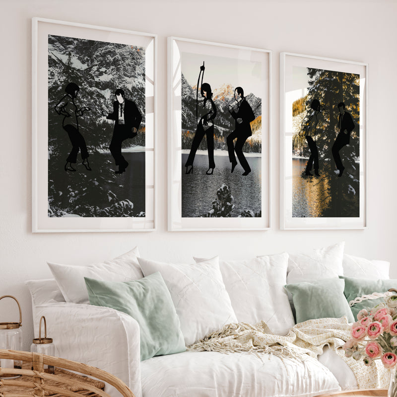 Retro Artwork for Wall with Classic Disco Dancers - White Framed Poster with White Border - Artworksets