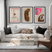 Lucky Leopard retro artwork with Ace of Hearts - Black Framed Poster with White Border - Artworksets