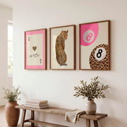 Lucky Leopard retro artwork with Ace of Hearts - Dark Brown Framed Poster No Border - Artworksets