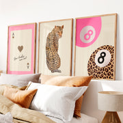 Lucky Leopard retro artwork with Ace of Hearts - Natural Wood Framed Poster No Border - Artworksets