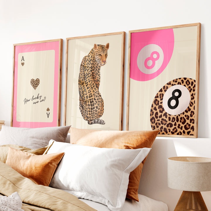 Lucky Leopard retro artwork with Ace of Hearts - Natural Wood Framed Poster No Border - Artworksets
