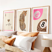 Lucky Leopard retro artwork with Ace of Hearts- Natural Wood Framed Poster with White Border - Artworksets