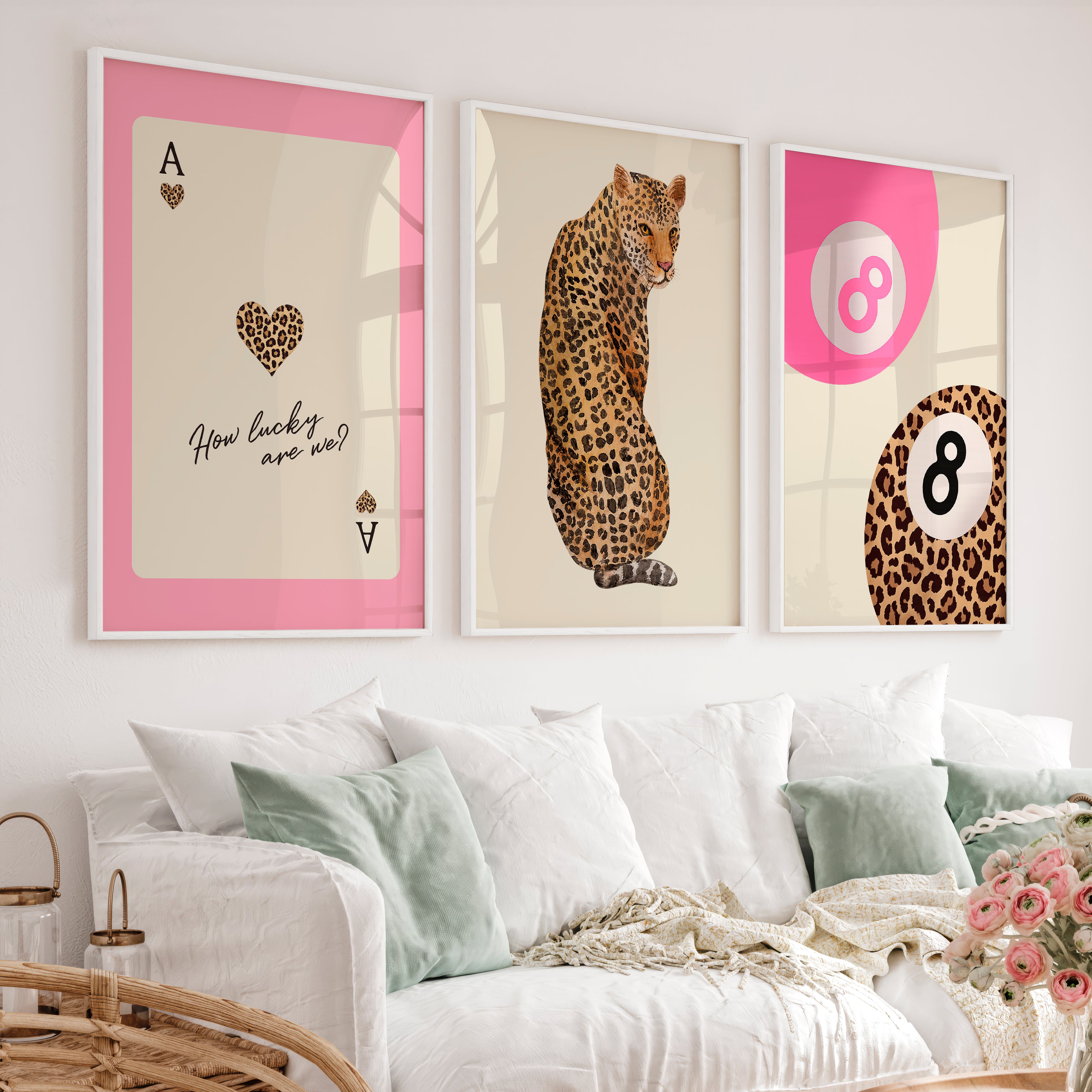 Lucky Leopard retro artwork with Ace of Hearts - White Framed Poster No Border - Artworksets