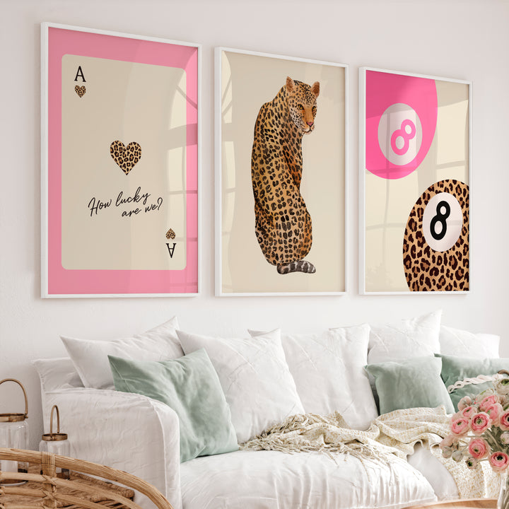 Lucky Leopard retro artwork with Ace of Hearts - White Framed Poster No Border - Artworksets