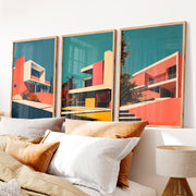 Modern Hillside Home Retro Artwork - Natural Wood Framed Poster No Border - Artworksets