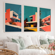 Modern Hillside Home Retro Artwork - White Framed Poster No Border - Artworksets