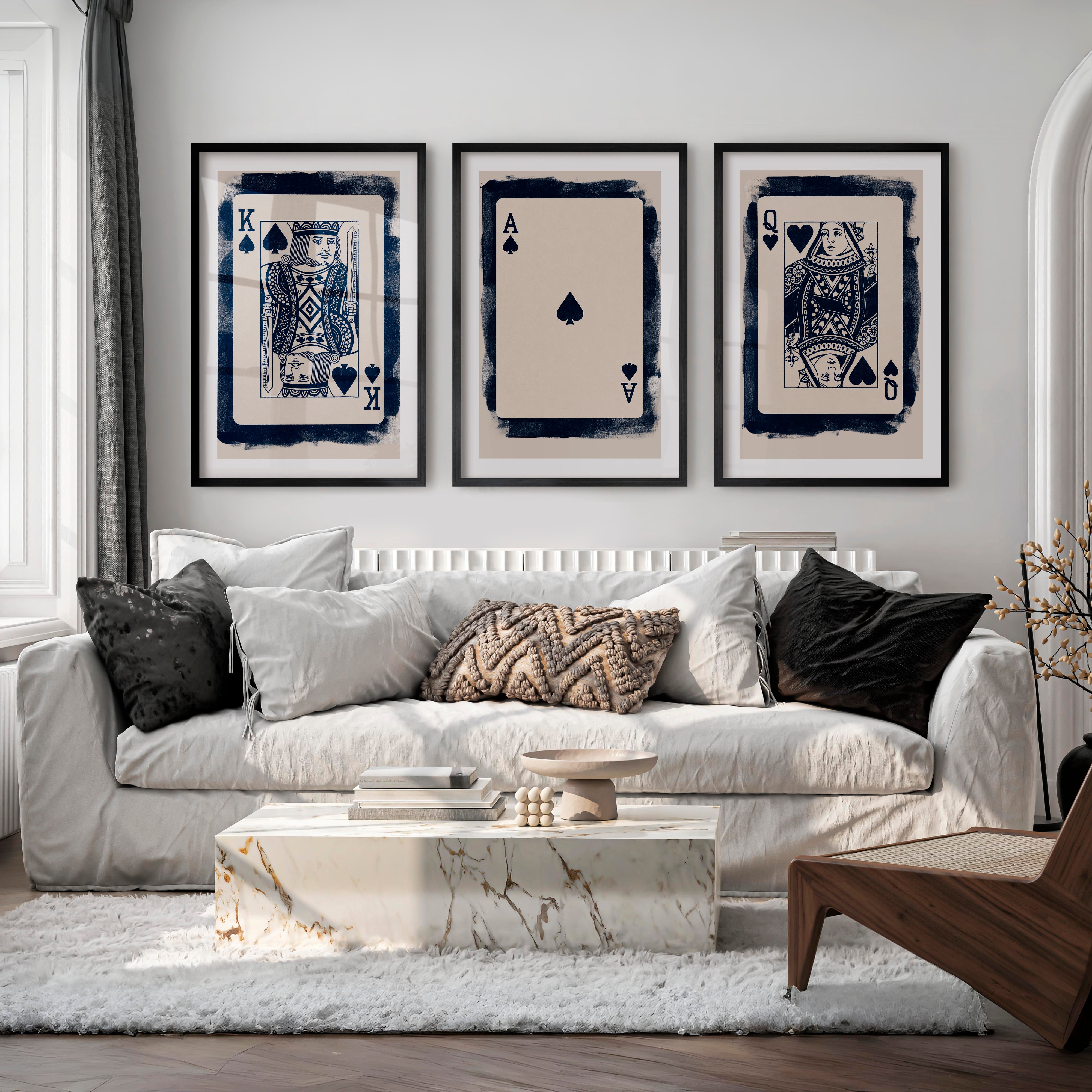 King and Queen Playing Card retro artwork - Black Framed Poster with White Border - Artworksets