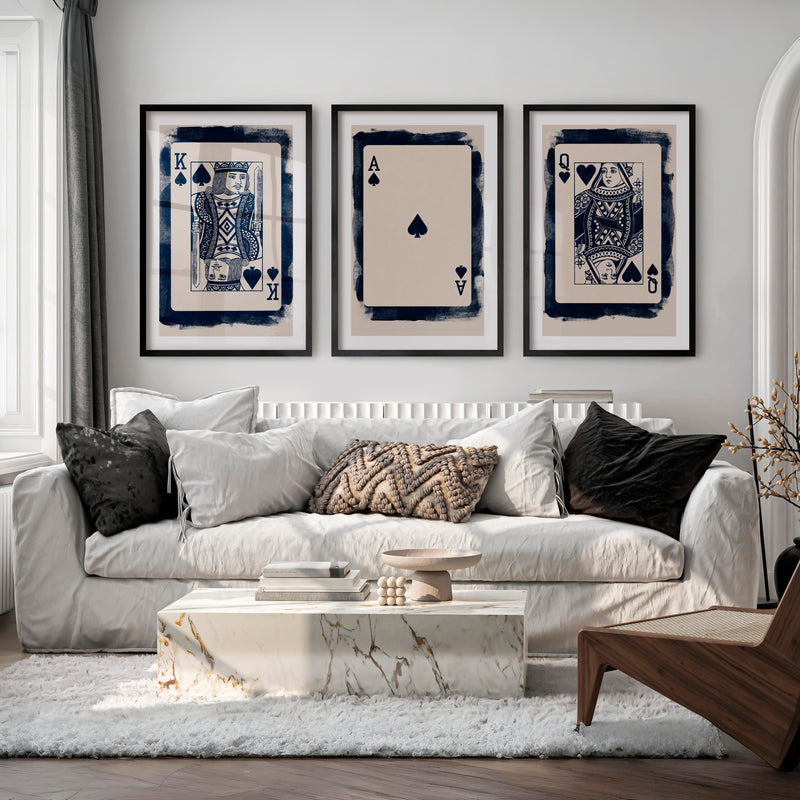 King and Queen Playing Card retro artwork - Black Framed Poster with White Border - Artworksets