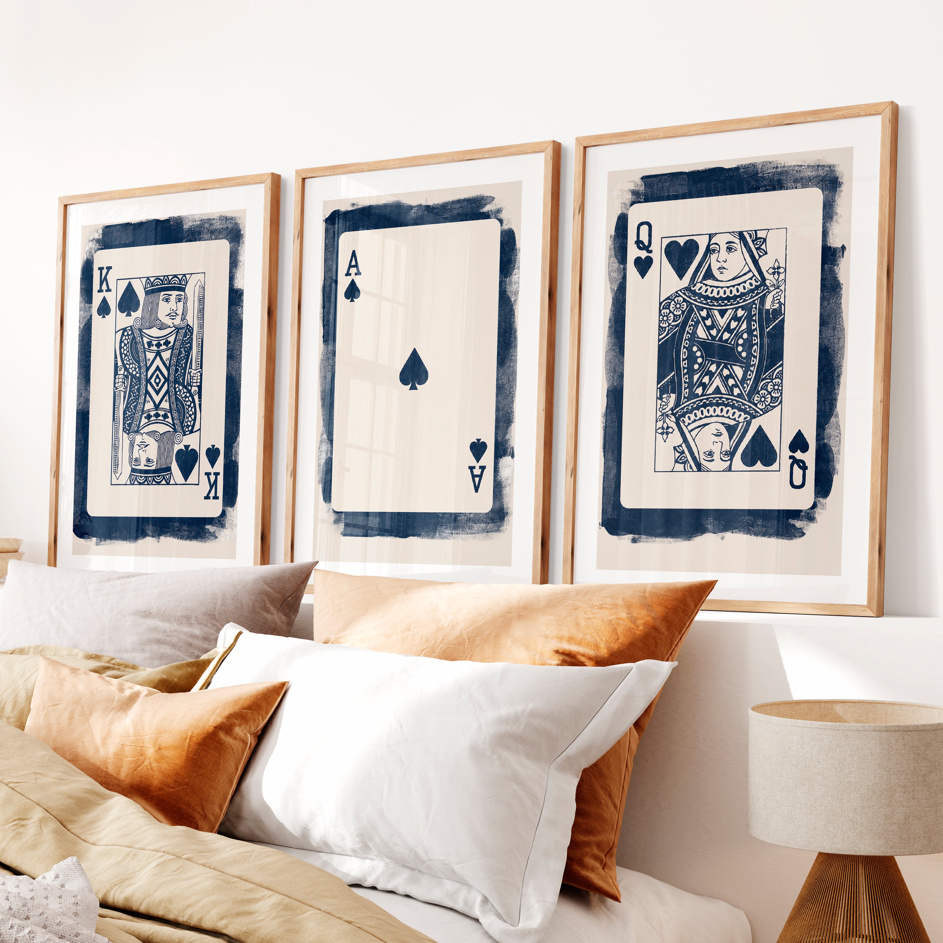 King and Queen Playing Card retro artwork- Natural Wood Framed Poster with White Border - Artworksets