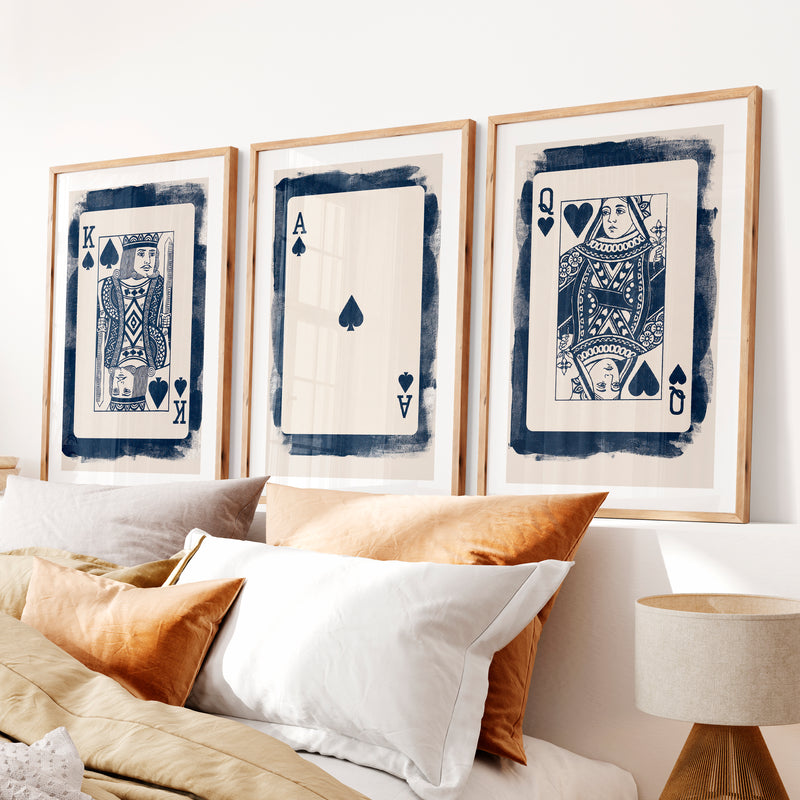 King and Queen Playing Card retro artwork- Natural Wood Framed Poster with White Border - Artworksets
