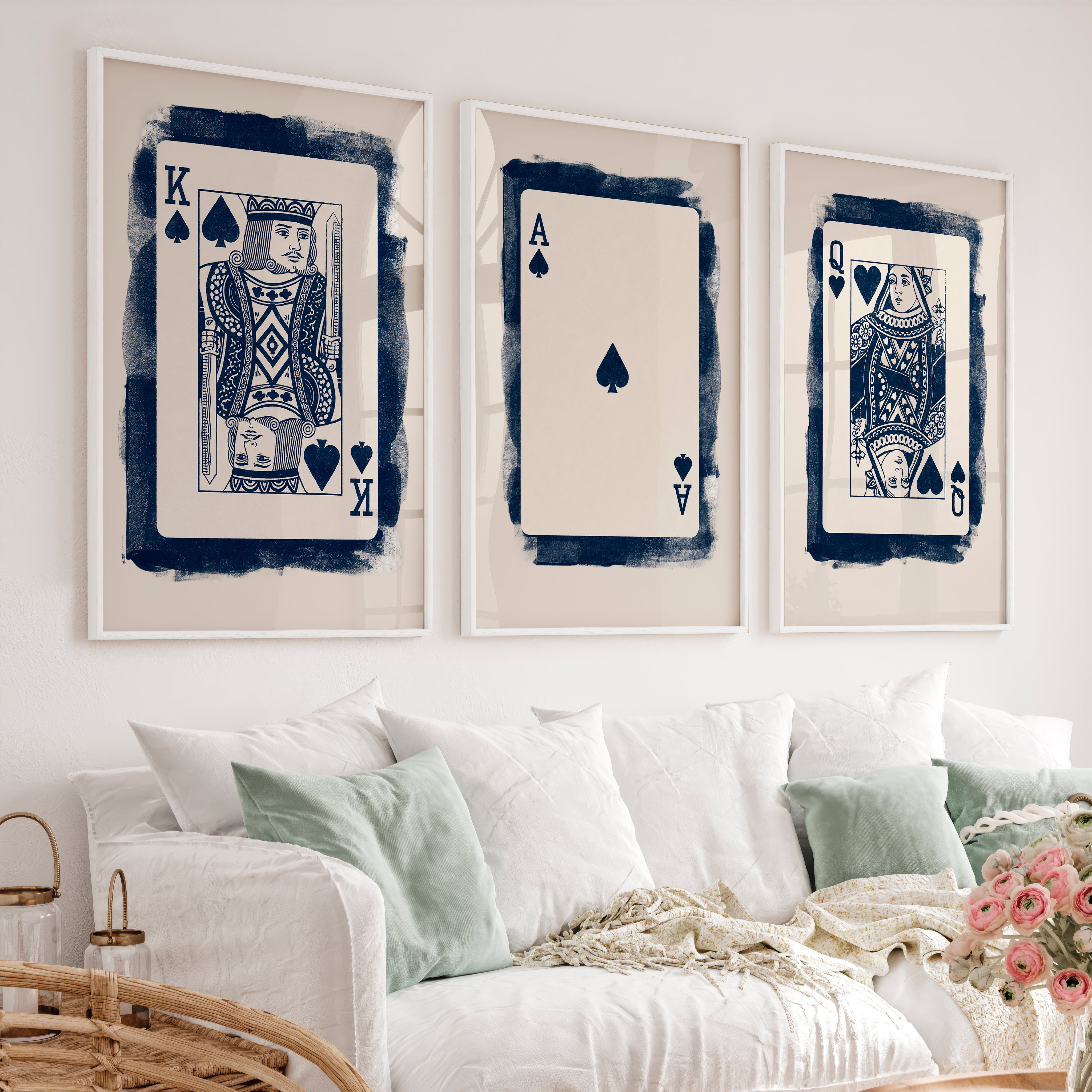 King and Queen Playing Card retro artwork - White Framed Poster No Border - Artworksets