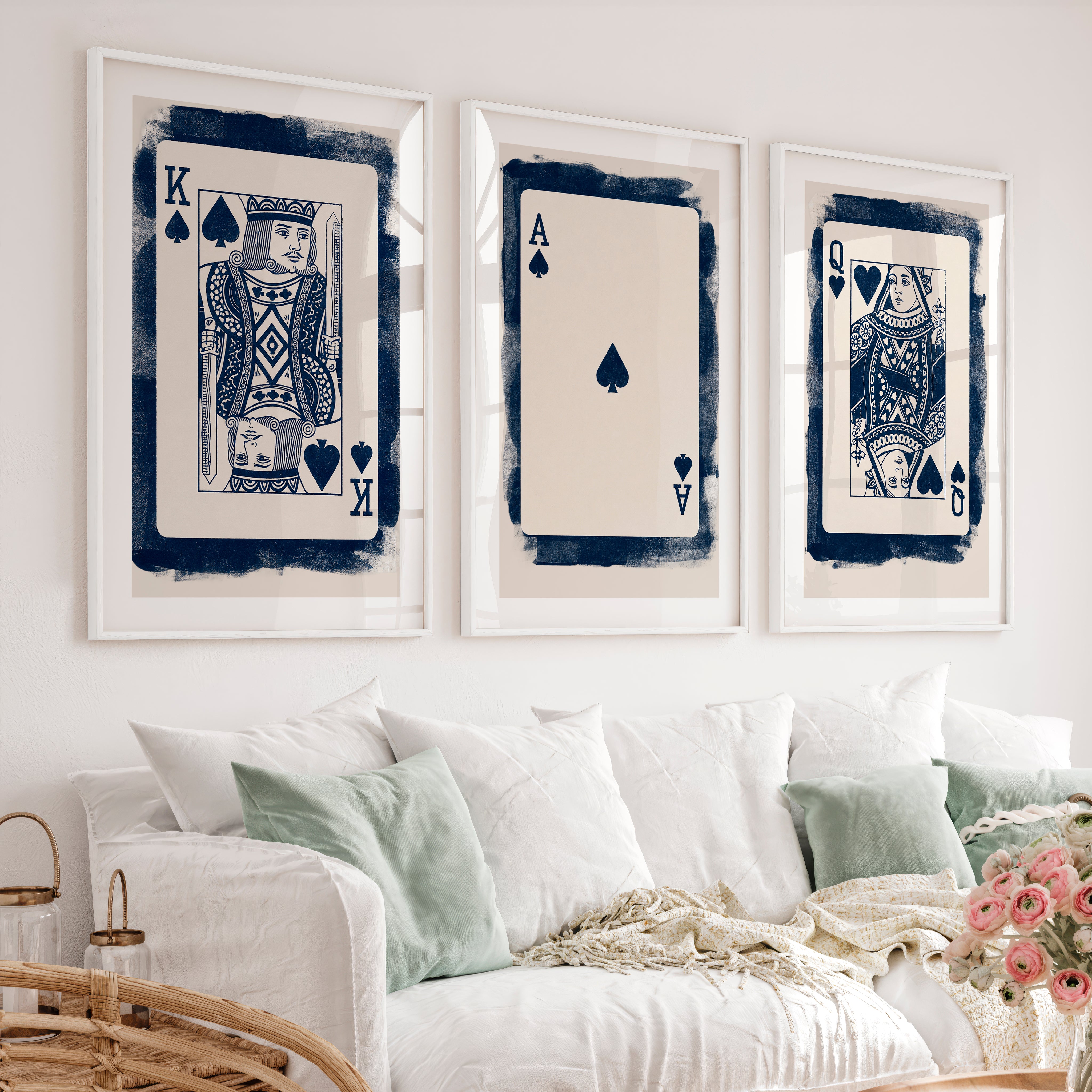 King and Queen Playing Card retro artwork - White Framed Poster with White Border - Artworksets