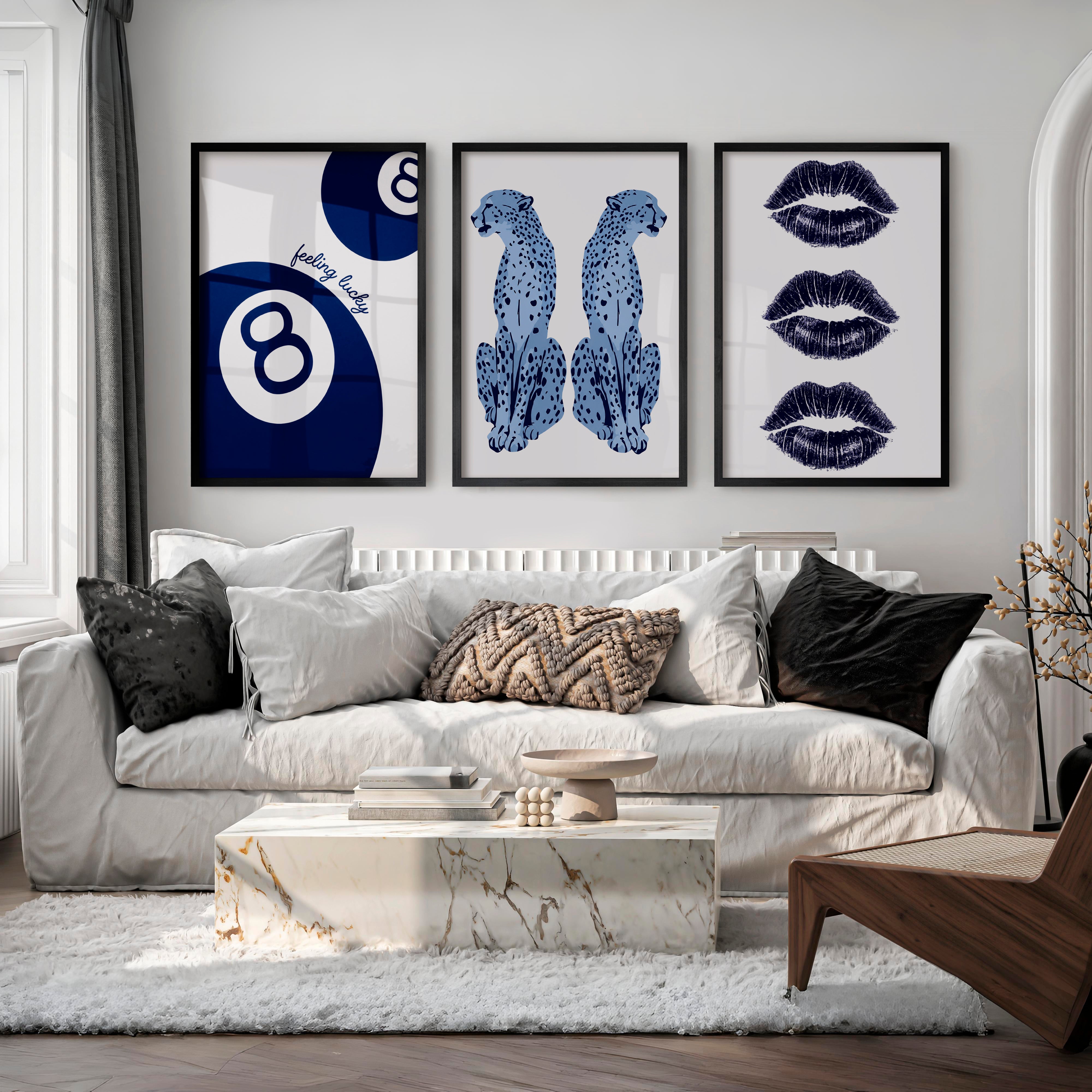Feeling Lucky Cheetahs retro artwork prints with 8 Ball Accent - Black Framed Poster No Border - Artworksets