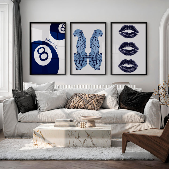 Feeling Lucky Cheetahs retro artwork prints with 8 Ball Accent - Black Framed Poster No Border - Artworksets