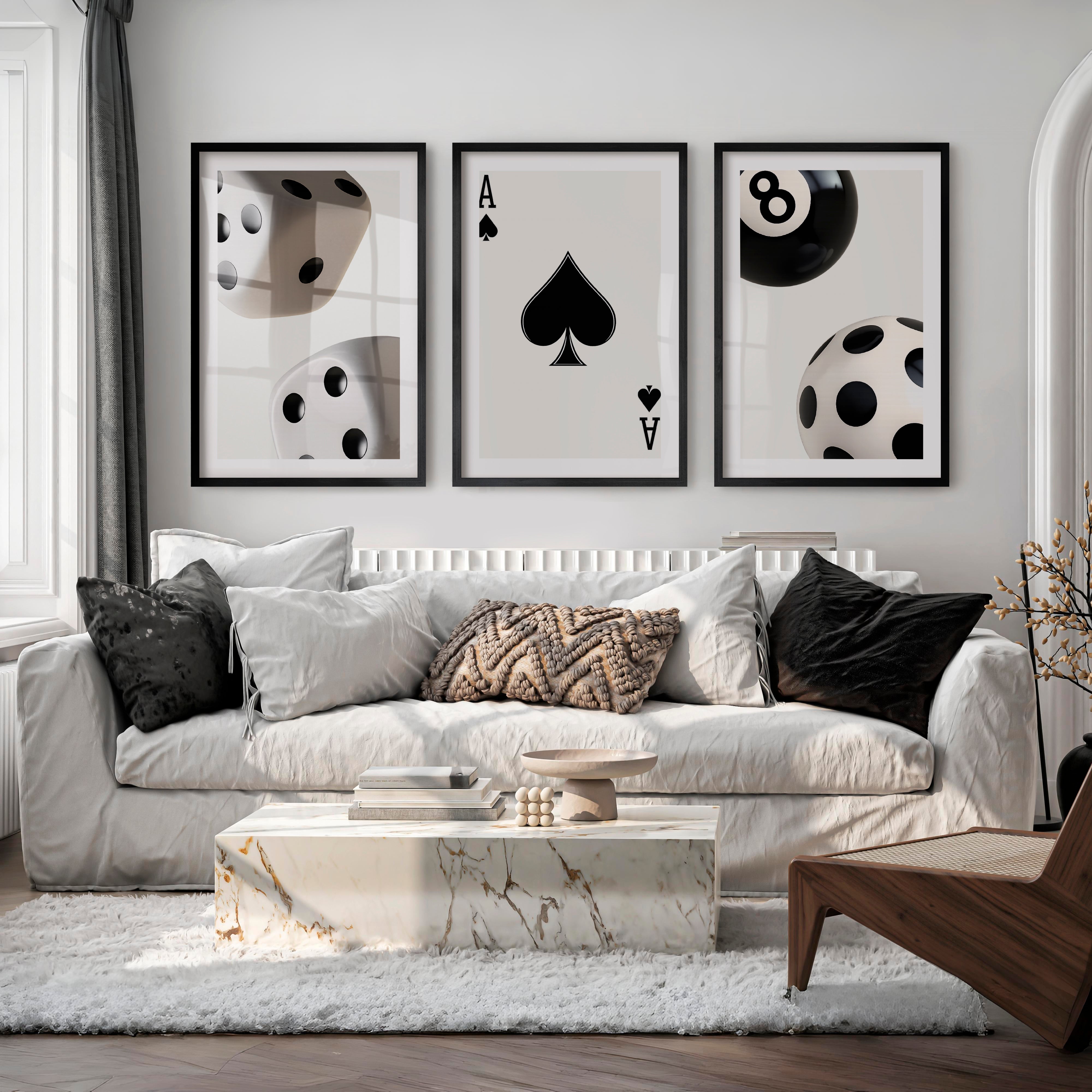 Ace of Spades Retro Artwork Prints - Black Framed Poster with White Border - Artworksets