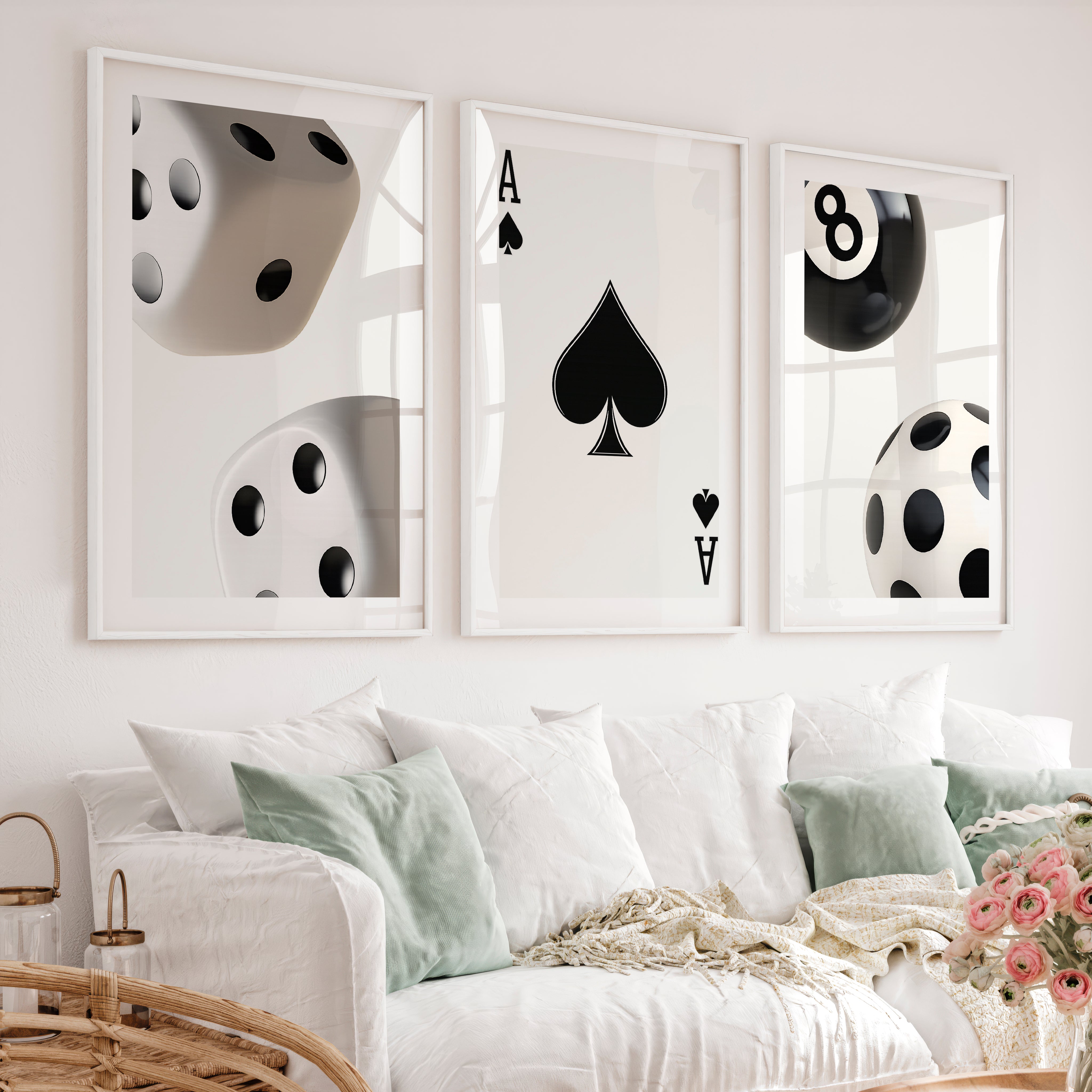 Ace of Spades Retro Artwork Prints - White Framed Poster with White Border - Artworksets