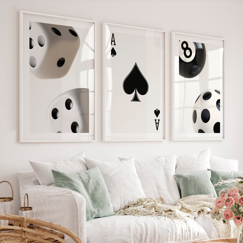 Ace of Spades Retro Artwork Prints - White Framed Poster with White Border - Artworksets
