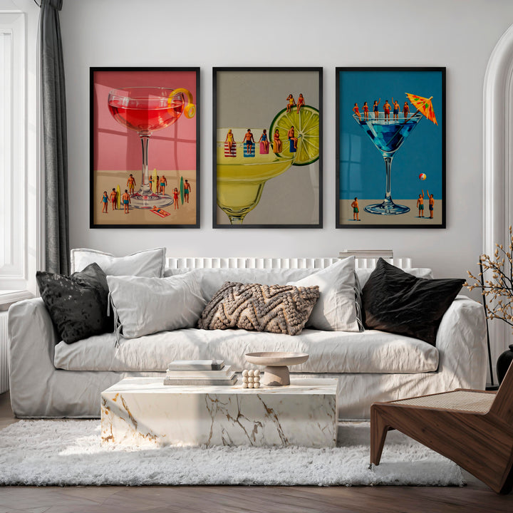 Poolside Cocktail retro framed art - Black Framed Poster No Border - Artworksets
