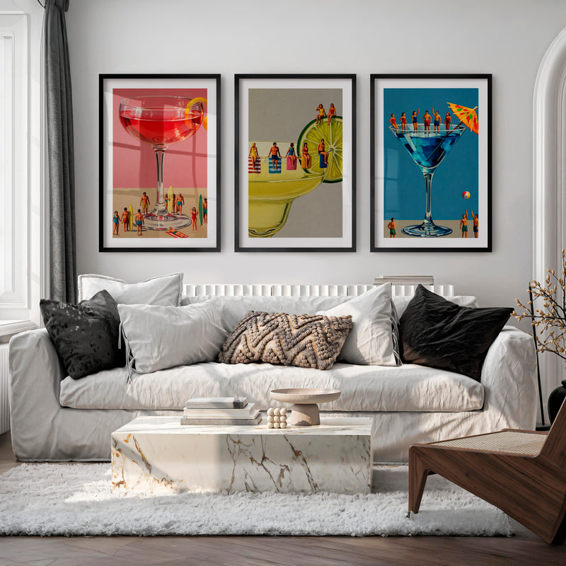 Poolside Cocktail retro framed art - Black Framed Poster with White Border - Artworksets