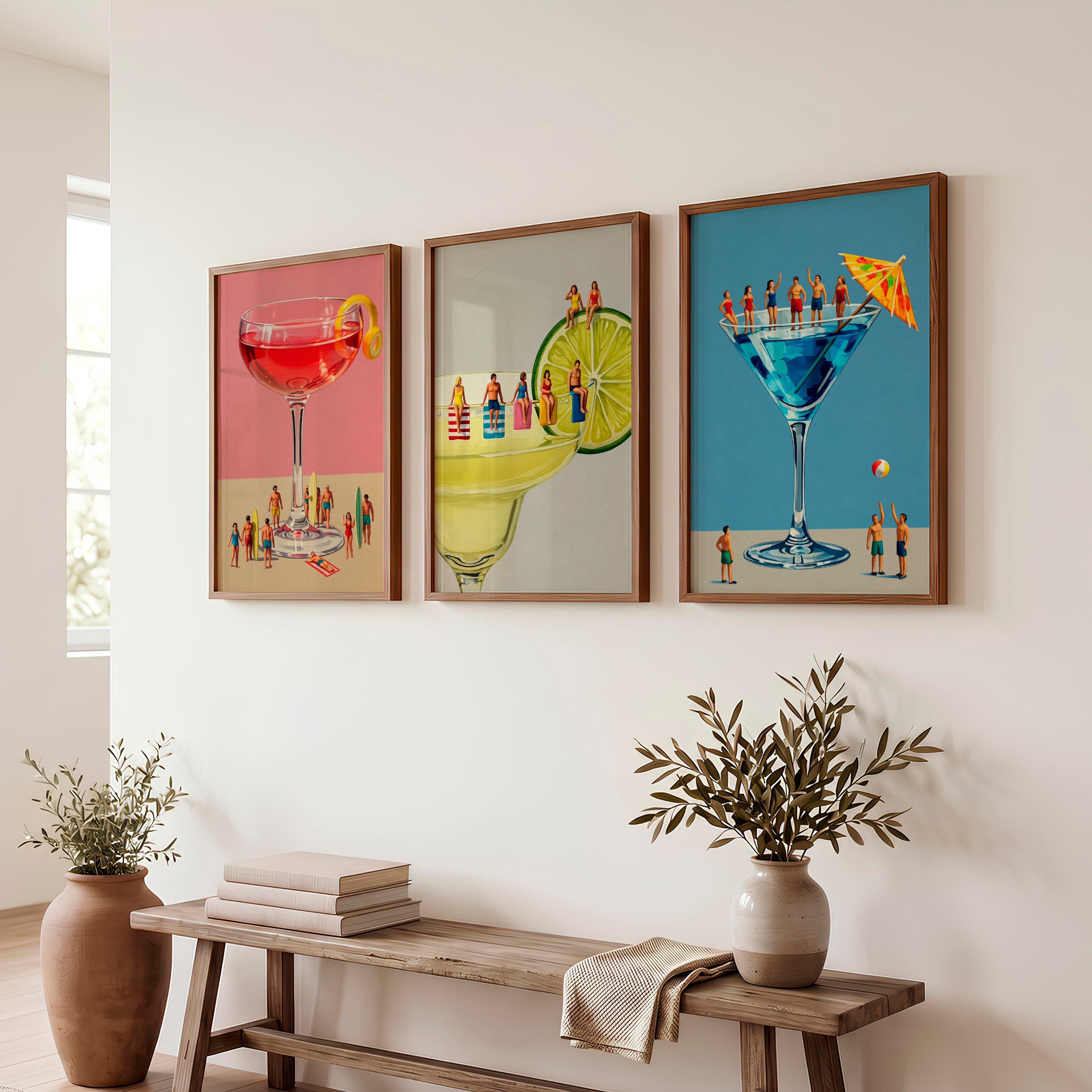 Poolside Cocktail retro framed art - Dark Brown Framed Poster No Border - Artworksets