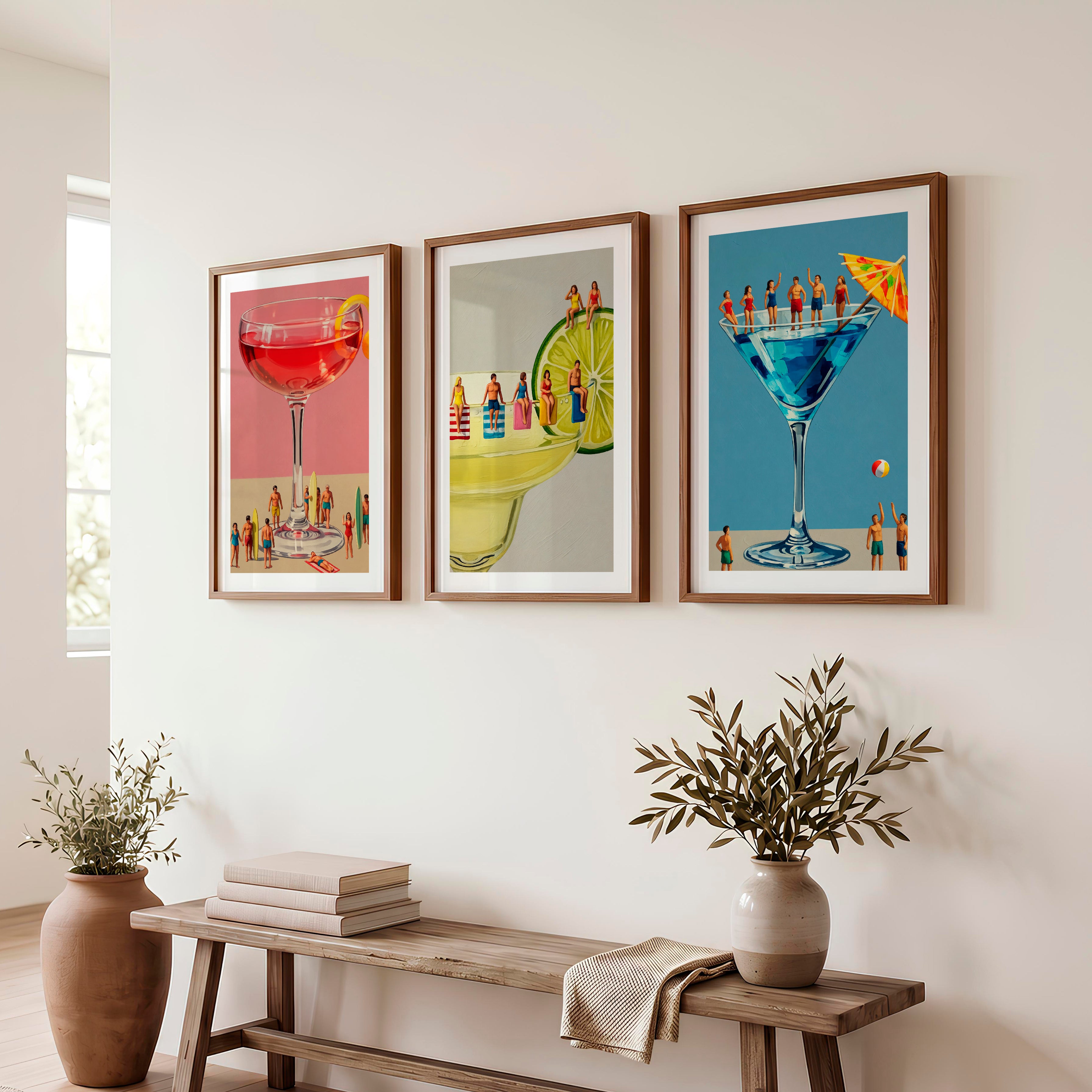 Poolside Cocktail retro framed art - Dark Brown Framed Poster with White Border - Artworksets