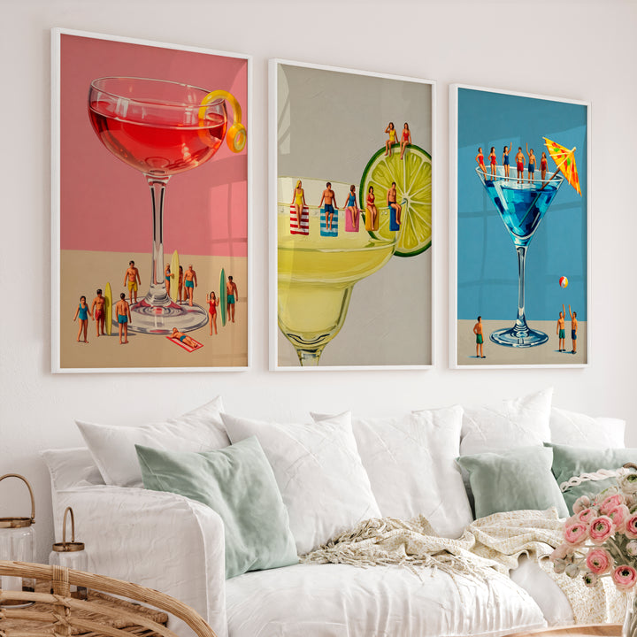 Poolside Cocktail retro framed art - White Framed Poster No Border - Artworksets