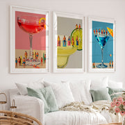 Poolside Cocktail retro framed art - White Framed Poster with White Border - Artworksets
