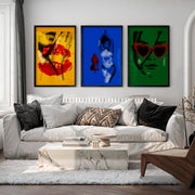 Retro framed art featuring lips and heart-shaped sunglasses - Black Framed Poster No Border - Artworksets