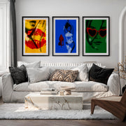 Retro framed art featuring lips and heart-shaped sunglasses - Black Framed Poster with White Border - Artworksets