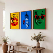 Retro framed art featuring lips and heart-shaped sunglasses - Dark Brown Framed Poster No Border - Artworksets