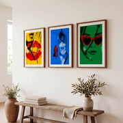 Retro framed art featuring lips and heart-shaped sunglasses - Dark Brown Framed Poster with White Border - Artworksets