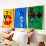 Retro framed art featuring lips and heart-shaped sunglasses - Natural Wood Framed Poster No Border - Artworksets